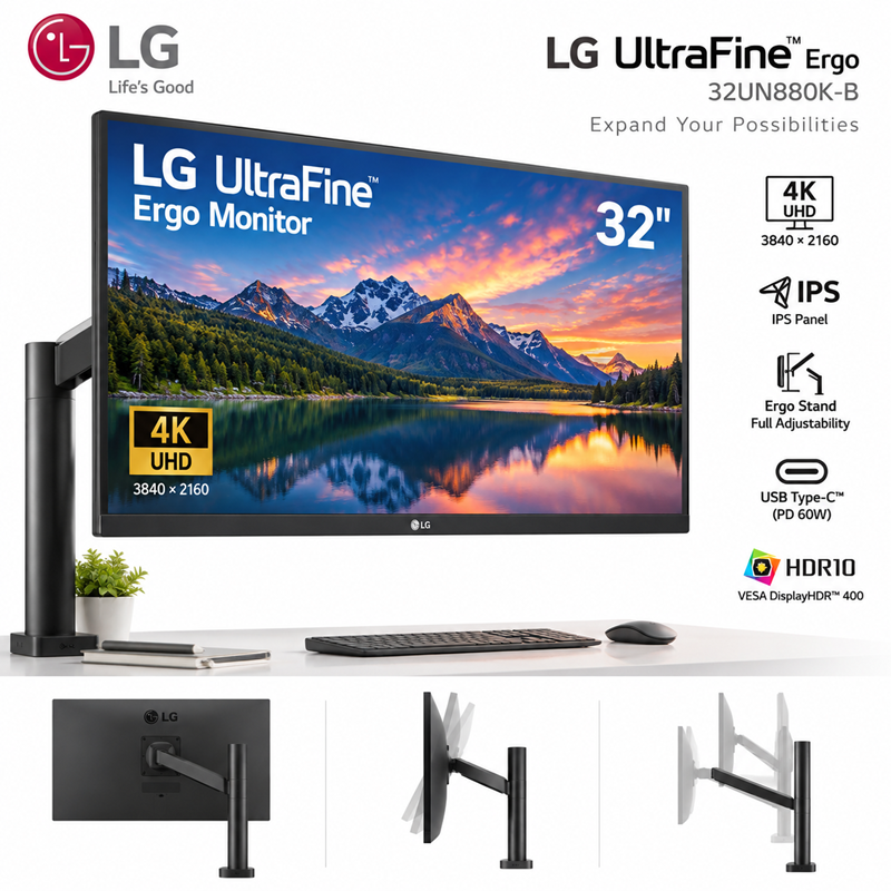 LG 32UN880K-B 32 inch 4K UHD Ergo IPS Monitor