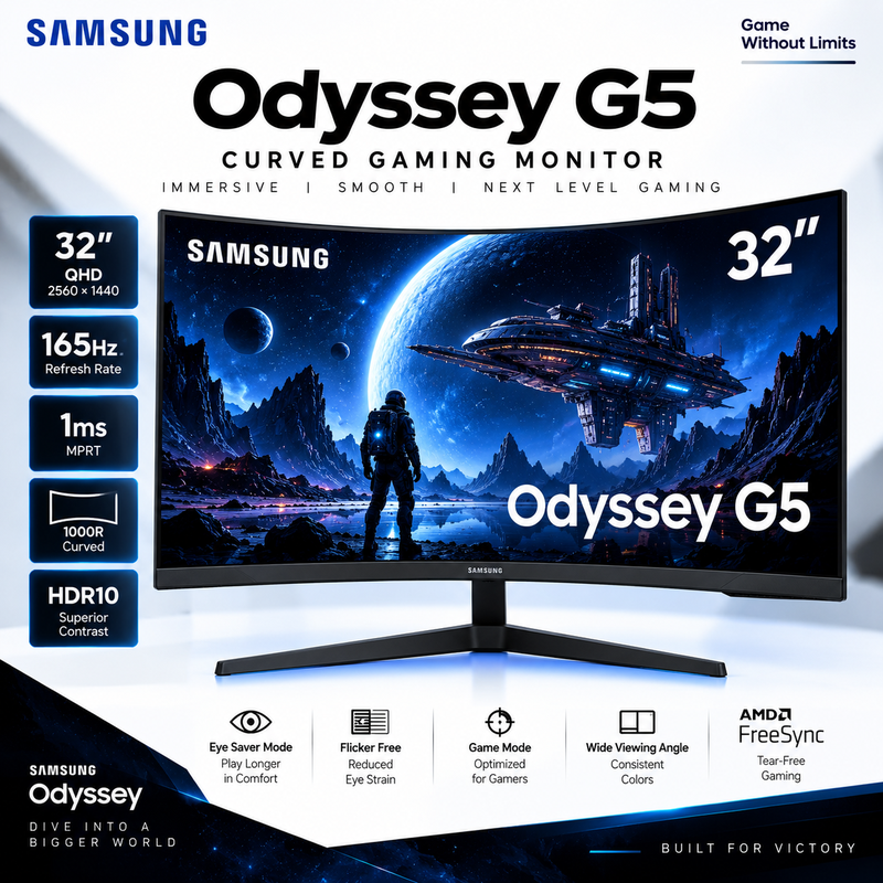Samsung Odyssey G5 32-inch 165Hz Curved Gaming Monitor