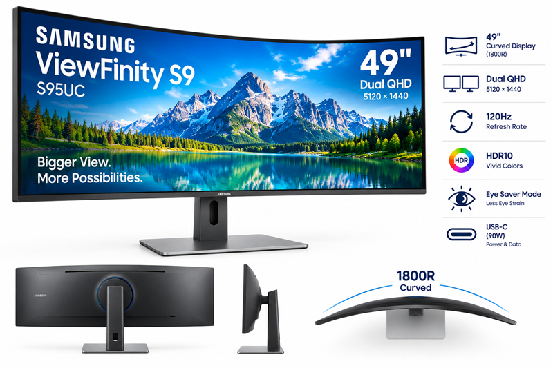 Samsung ViewFinity S9 S95UC 49" 120Hz Dual 2K QHD Curved Gaming Monitor image 2