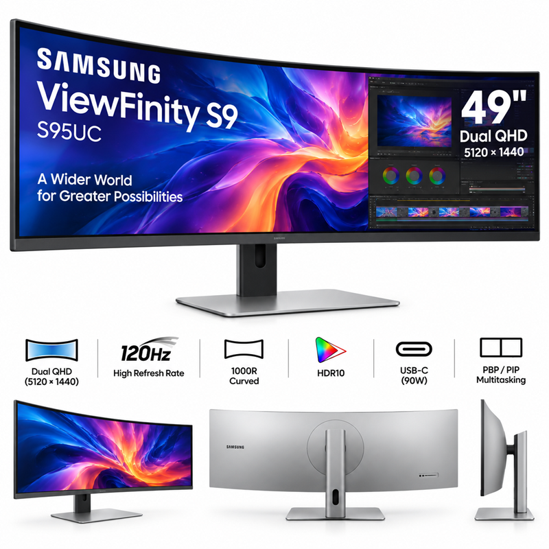 Samsung ViewFinity S9 S95UC 49" 120Hz Dual 2K QHD Curved Gaming Monitor